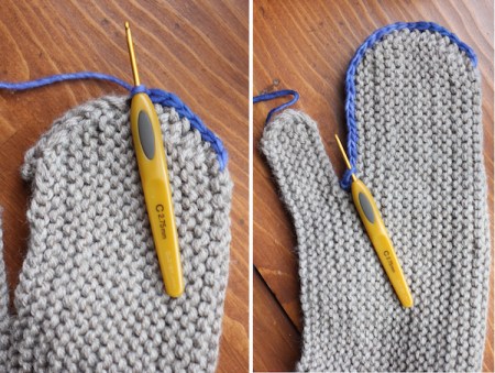 crocheting-around-mitten