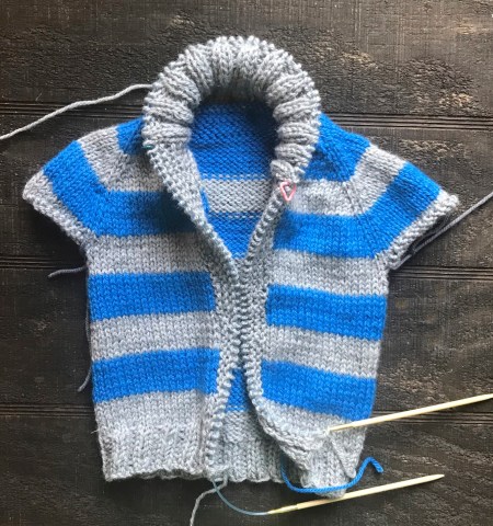 Elwood sweater collar on needles